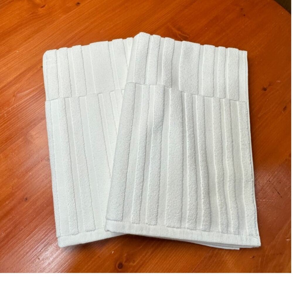 NWT - Semaxe Ribbed White Cotton Bath Mats - Set of Two